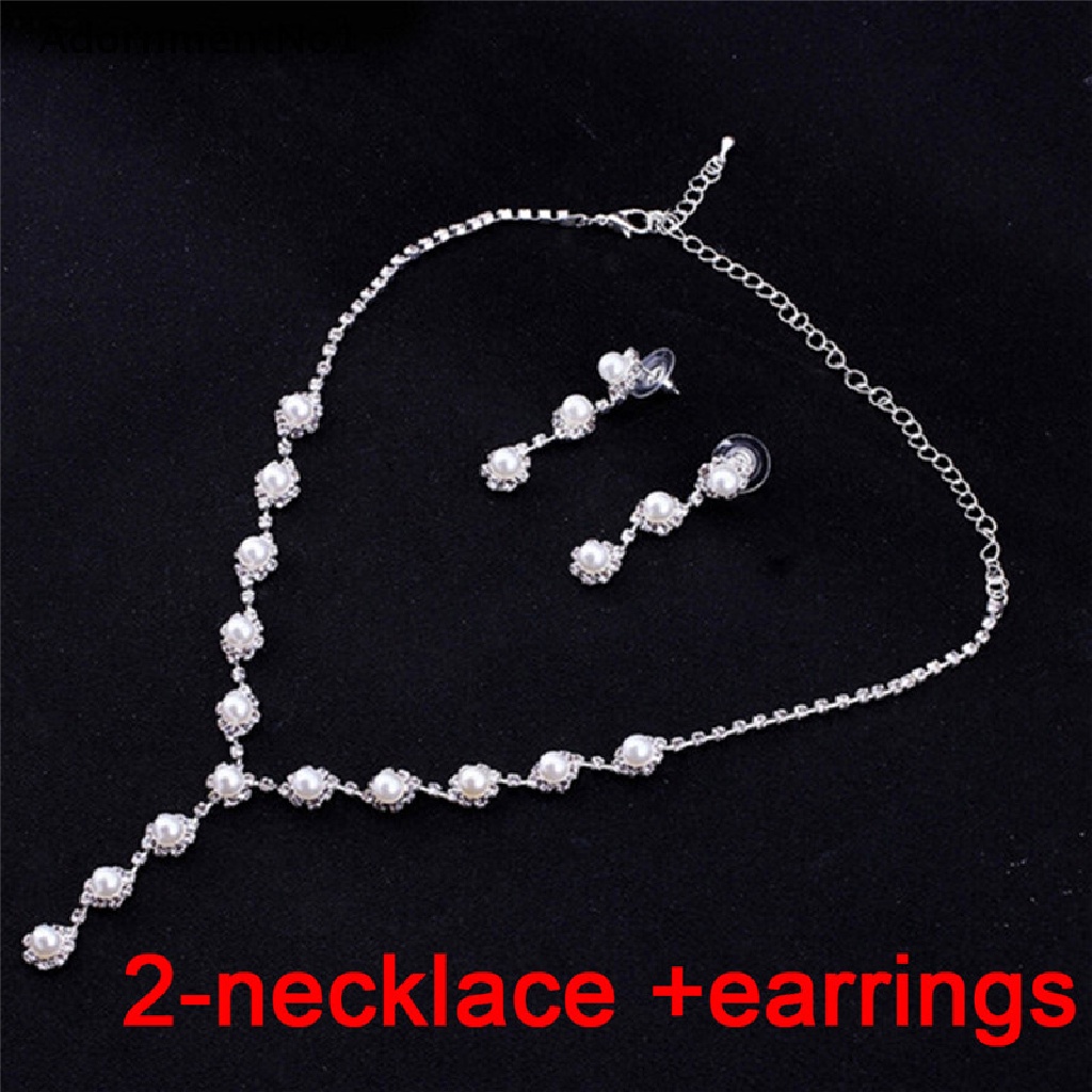 (AdornmentNo1) Set Kalung + Gelang + Anting Gantung Tusuk Aksen Kristal Untuk Perhiasan Pengantin Wanita