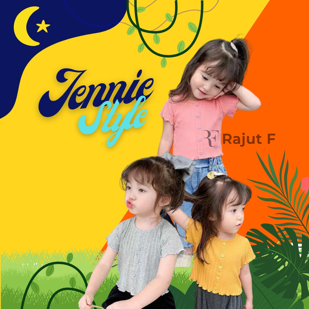 Baju rajut Kancing Anak Perempuan Gaya Korea Lengan Pendek JENNIE STYLE !!!  1-5th ( RAJUT F )