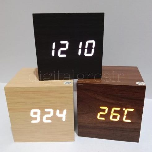 Jam Kayu Digital Led Meja /Wooden Clock Digital Led