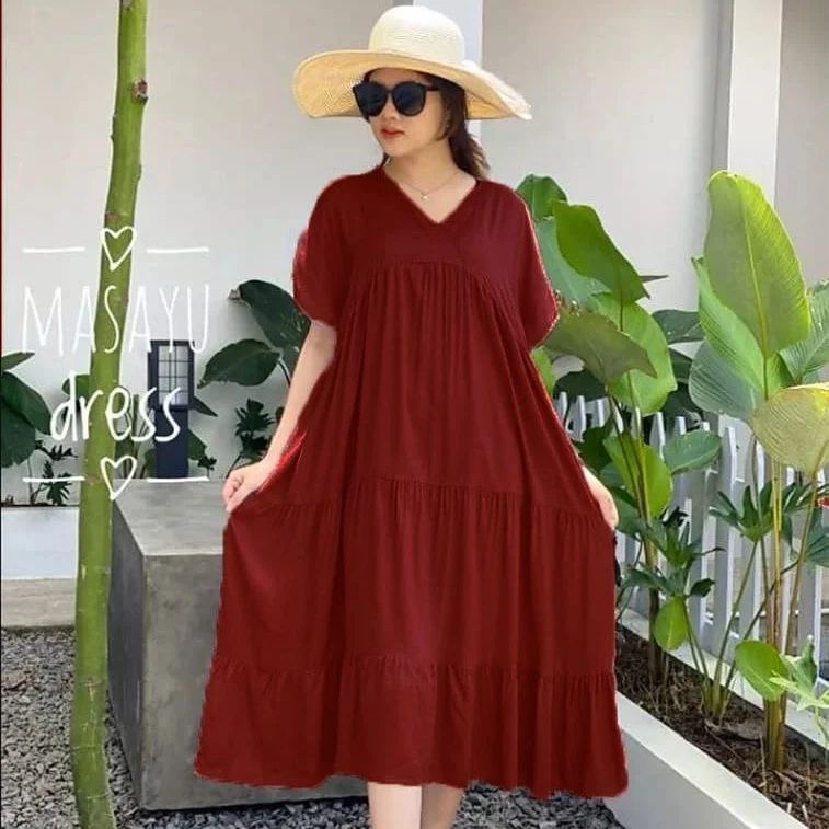 (DASTER TERMURAH-BISA COD)DASTER MIDI QISHA DRESS/DASTER HALUS LEMBUT TERMURAH/DASTER POLOS RUFFLE K