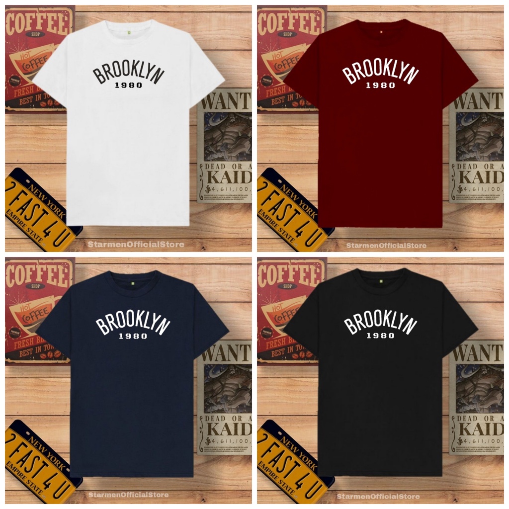 Kaos Distro Unisex BROOKLYN Katun Combed 30s / sablon polyflex /polyflex premium / Pakaian Pria Wanita Atasan Cowok Cewek /kaos kekinian / kaos viral / tshirt tumbrl tee basic /SIZE M , L , XL , XXL / kaus oblong oversize kaos murah best seller ready