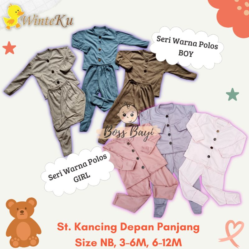 WINTEKU Setelan Panjang Kancing Depan Bayi Anak Seri Warna Polos