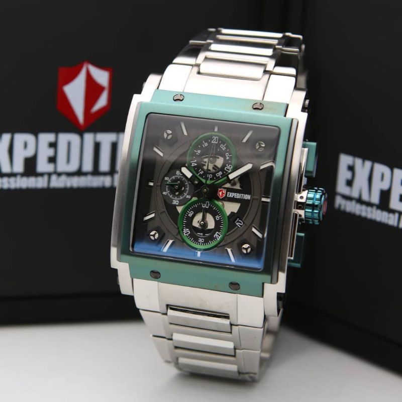Jam Tangan Expedition E6731M Rantai Silver / Green Original