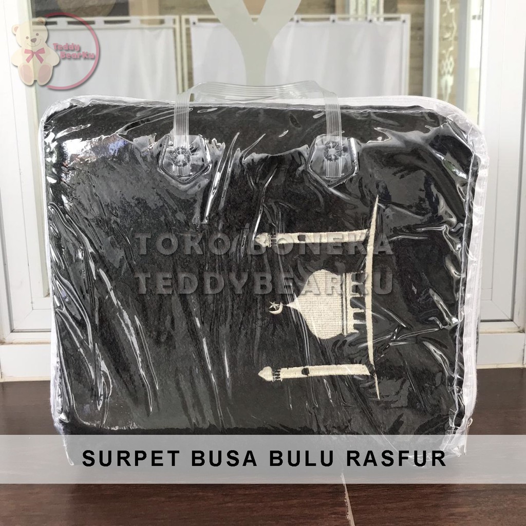 SAJADAH BUSA RASFUR HITAM MOTIF MASJID BONUS PLASTIC BAG