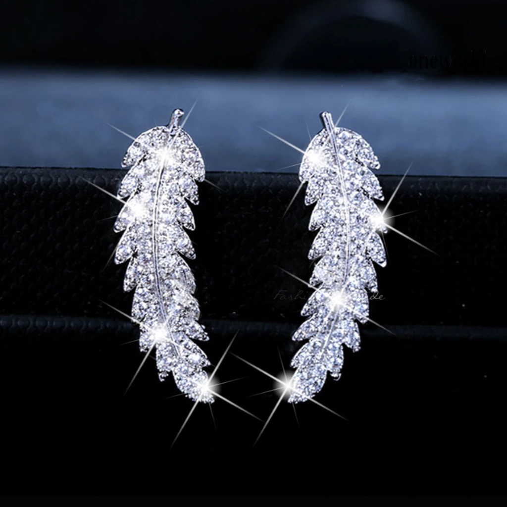 OW# Women Fashion Leaf Rhinestone Inlaid Ear Stud Earrings Romantic Jewelry Gift