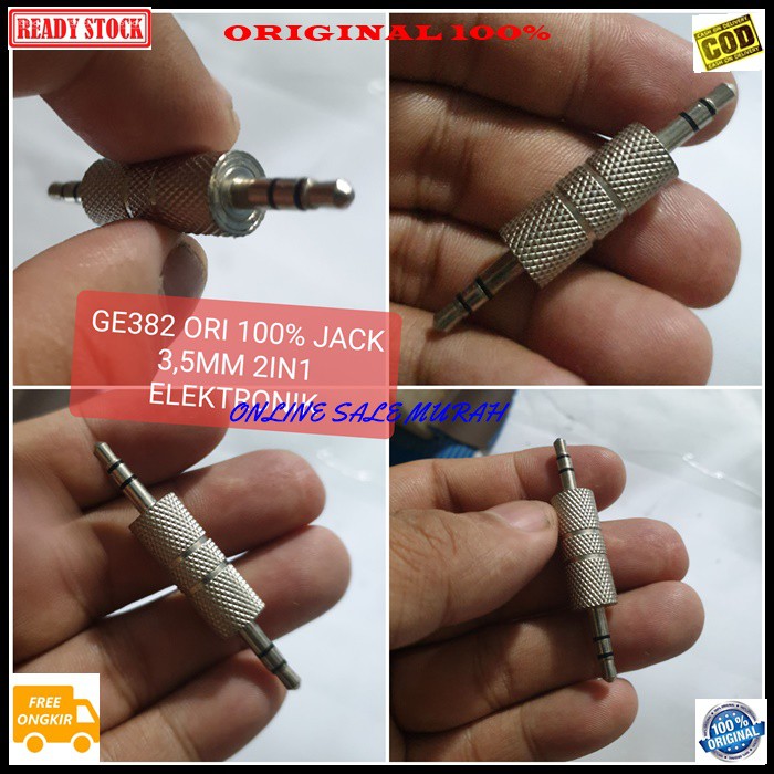 G382 ori 100% 3,5mm 2in1 spliter konektor splitter aux mic mik conektor audio acc handphone hp jek jack microphone laptop komputer smule multi original cewe akai akay cowo adapter sambungan sound extension penyambung suara headset headphone converter male
