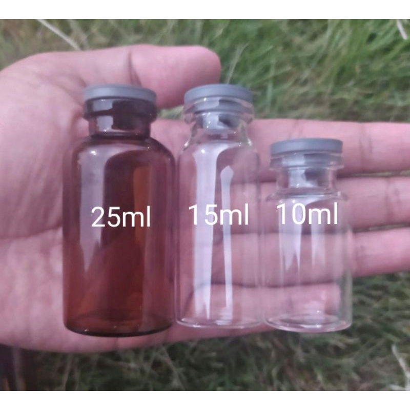 Botol Vial 25ml/Botol Kaca Tutup Karet Rubber Stoper