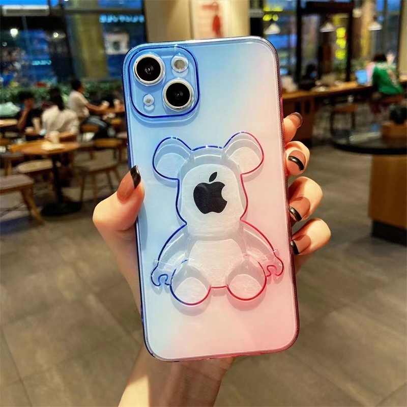 Soft Case Pelindung Motif Beruang Warna Gradasi Transparan Anti Jatuh Untuk Iphone 13 12 11 Pro Max Xs Max Xr 7 8 Plus Se2020