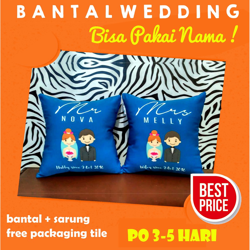 (Custom Nama) Bantal Custom Kado Hadiah Wedding Pernikahan Anniversary Unik Bagus 30x30