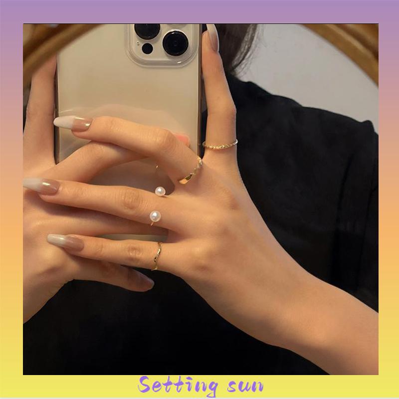 4 Pcs/set Korea Cincin Emas Untuk Wanita Sederhana Mutiara Elegan Cincin Set Dapat Disesuaikan Terbuka Perhiasan Hadiah TN