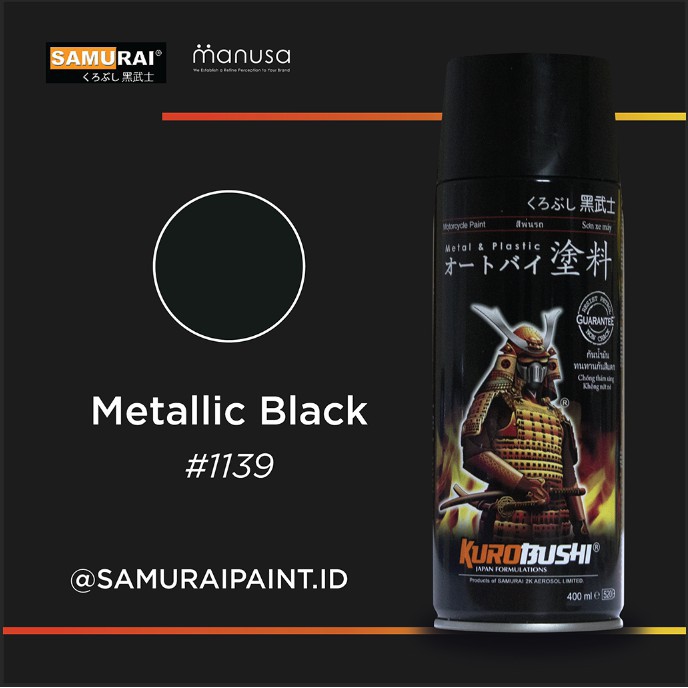 1139 Metallic Hitam Samurai Paint Cat Aerosol Kualitas Kompresor, Samuraipaint.id