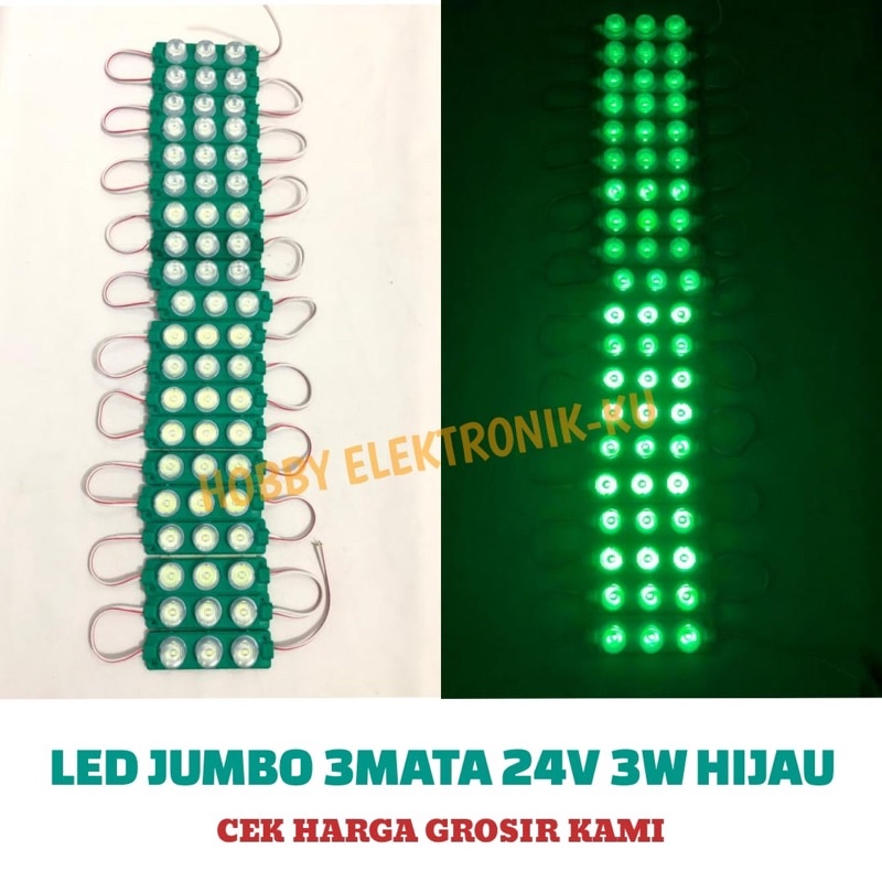 LAMPU LED JUMBO 3MATA 24V 3W HIJAU (PEMBELIAN MINIMAL 10PCS)