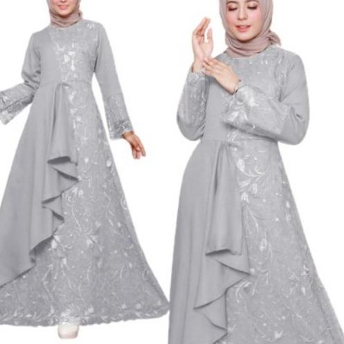 Pasti Laris Gamis Brokat Wanita modern syari polos pesta Mewah lebaran dress brukat FZ6 murah putih ter 2021 Alae Fashion kekinian