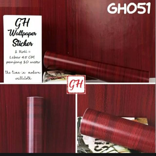 Walpaper Sticker Dinding Coklat Marun Motif triplek Serat Kayu