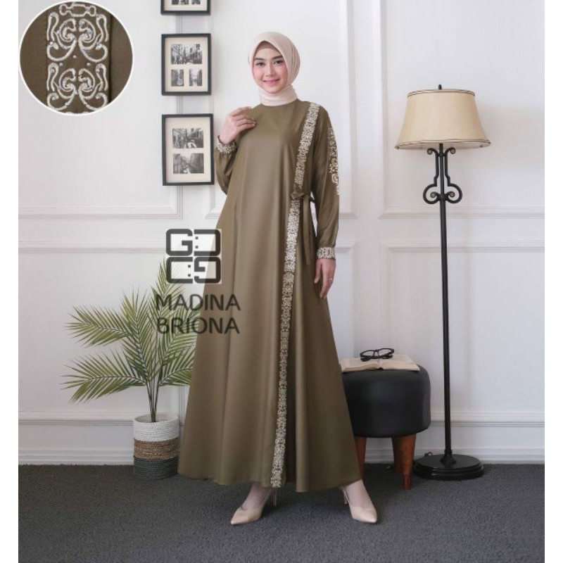 GAMIS MADINA BRIONA BORDIR DRESS MUSLIM WANITA GAMIS WANITA TERBARU GAMIS LEBARAN 2022 FASHION WANIT