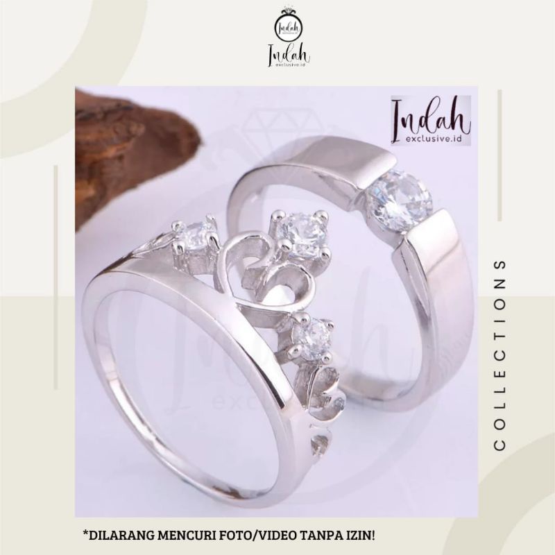 Indahexclusive - Cincin Couple Perak Swarovski Pria/Wanita Cincin Tunangan/Kawin/Nikah 925 Sterling 