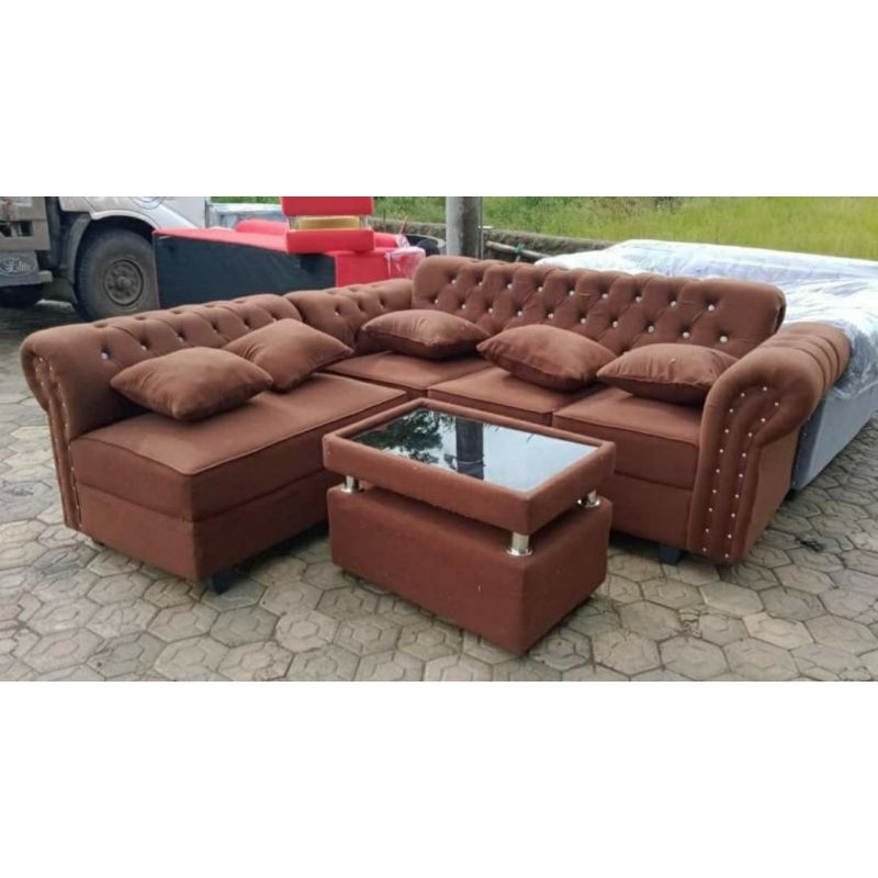 SET Sofa L sudut Jaguar Bludru / Sofa L Jaguar + Meja Kaca