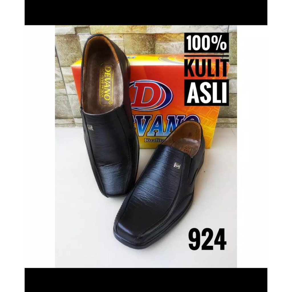 Sepatu Pantofel Kulit ASLI 100% Sapi Tidak Asli Bisa Kembali Sepatu Kantor Pria Full Hitam Slip On PREMIUM Model 924 Devano X Valendino Store