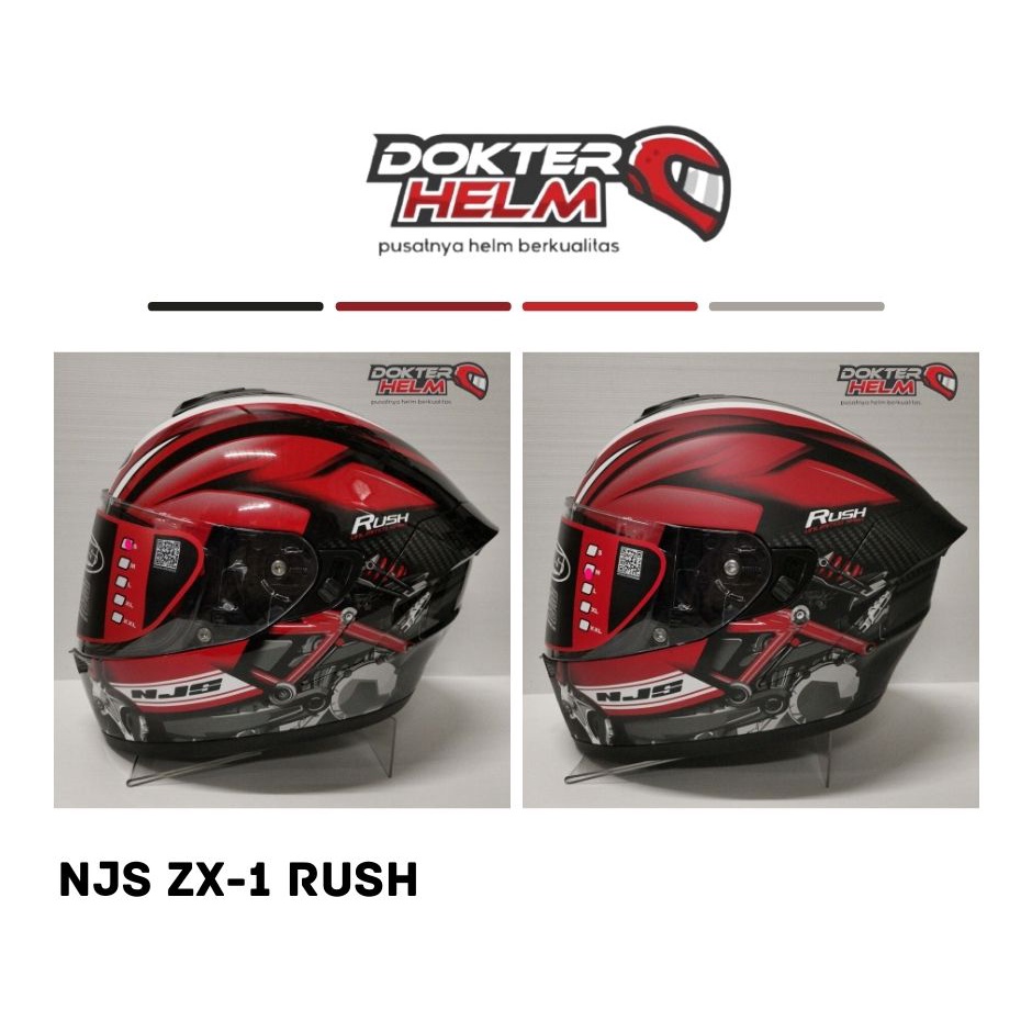 HELM NJS FULLFACE FULL FACE ZX-1 ZX1 ZX 1 MOTIF RUSH BLACK RED ORI SNI DOT HELM NJS ORI