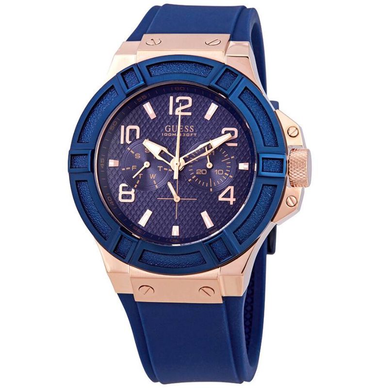 Guess Rigor Blue Silicone Watch Original - W0247G3 - Jam Tangan Pria