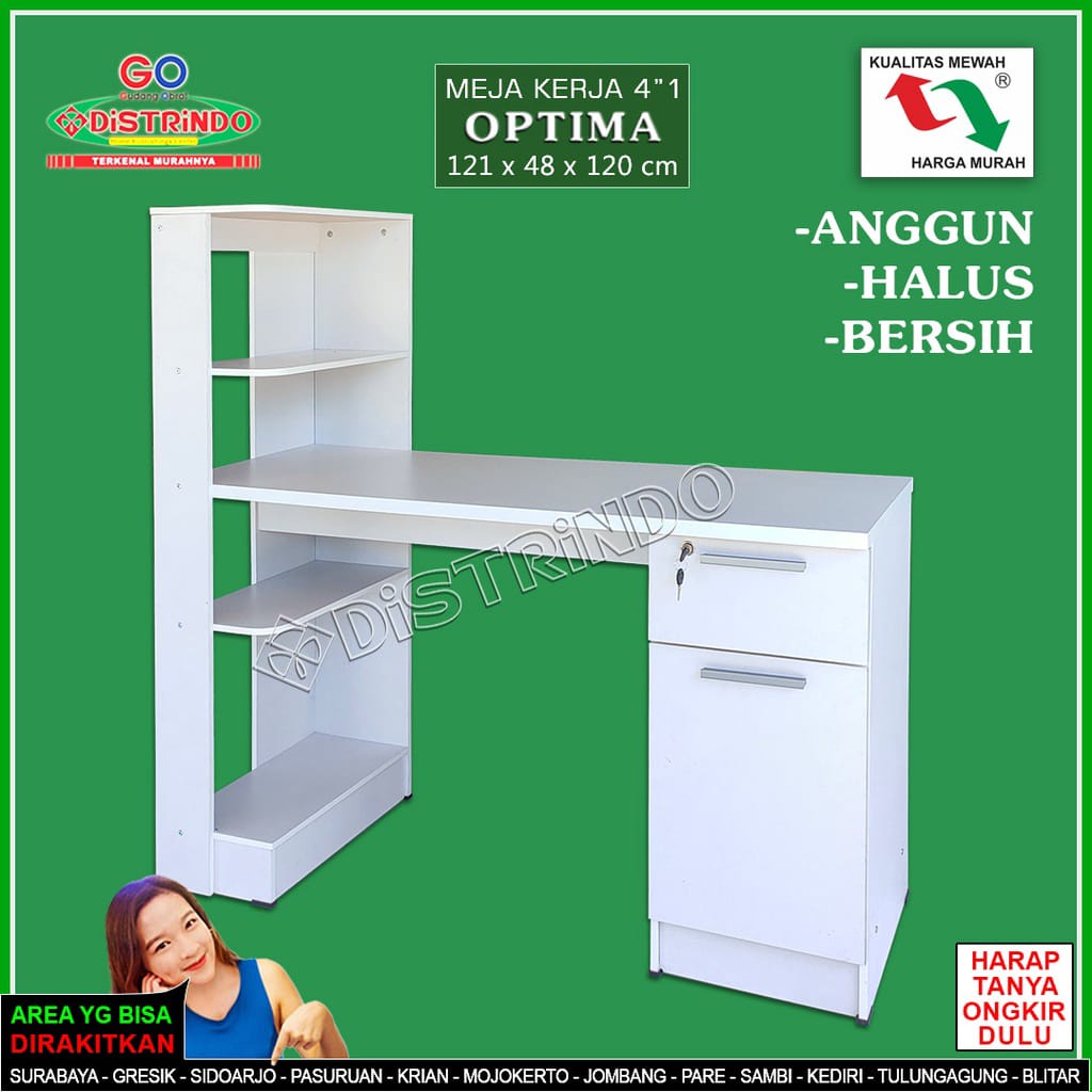 Meja Kerja Belajar Home Office Desk 4"1 ada Lemari Kecil Rak Laci Pakai Kunci Kualitas Mewah