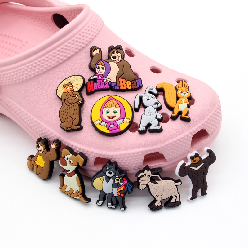 Jibbitz 1pcs shoe charms Gelang Tangan Kartun anime Masha and the Bear Crocs decorate Lubang Sepatu Pin accessoriesPVC Untuk Hadiah Natal