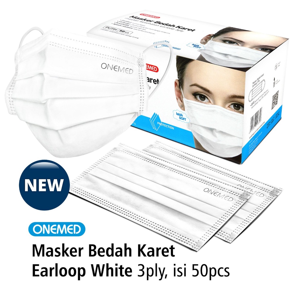 Masker Medis Karet Putih OneMed Box Isi 50Pcs