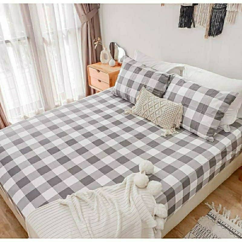 SPREI Set Katun ANTI GESER Home Industri Motif Kotak / COD SPREI / SPREI KOTAK EMILY MOTIF KOREA / SPREI KARAKTER MOTIF ANAK