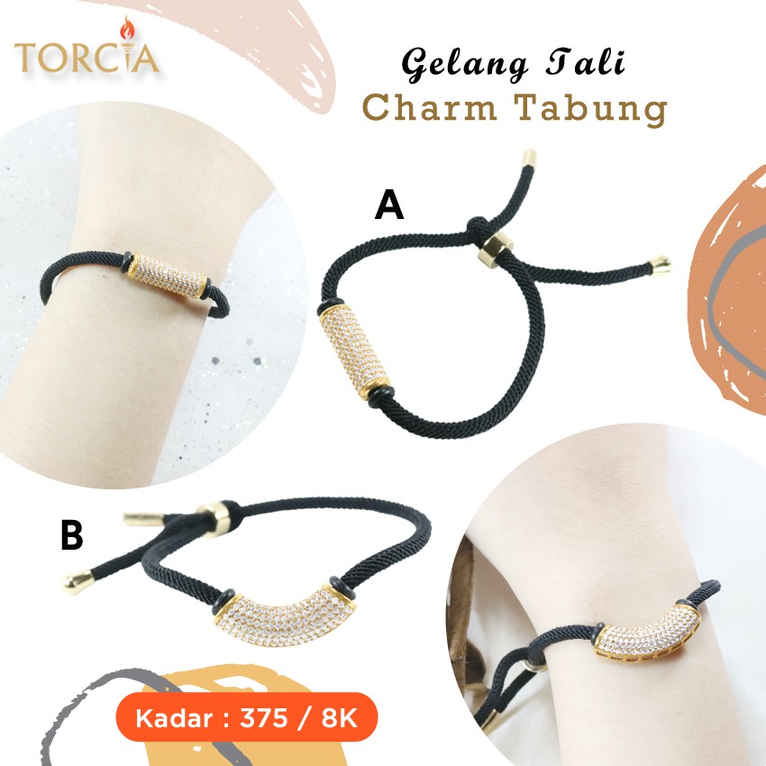 Gelang Tali Charm Emas Asli Tabung Kadar 375 Torcia