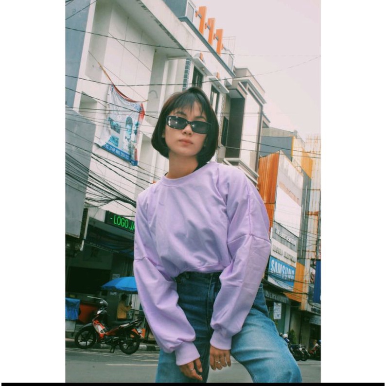 PF - Oversize Crop Sweater - Sweater Wanita Kekinian