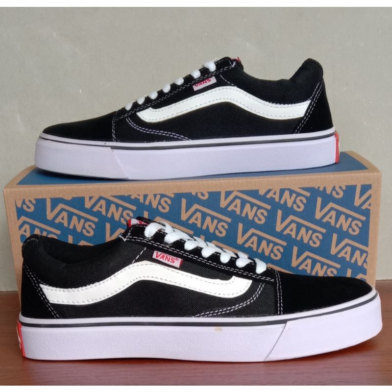 (free box vans)sepatu vans  old skool classic black white sepatu vans premium classic hitam putih