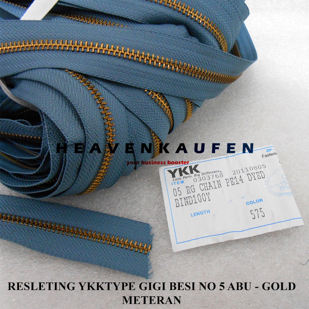 Jual Resleting Zipper YKK Type Gigi Besi No 5 Warna Abu Abu - Gold Emas