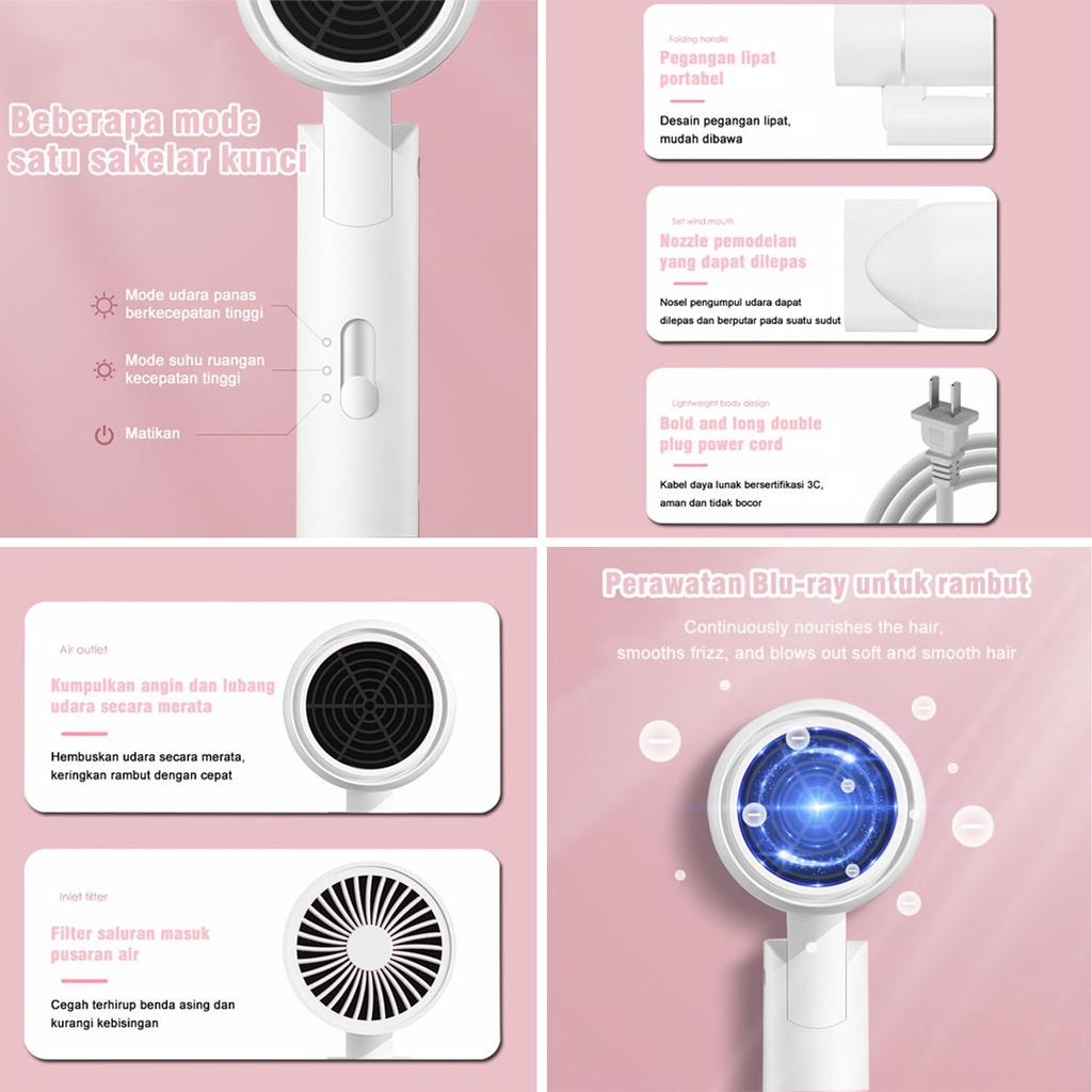 Hairdryer Mini Ion Negatif Pengering Rambut