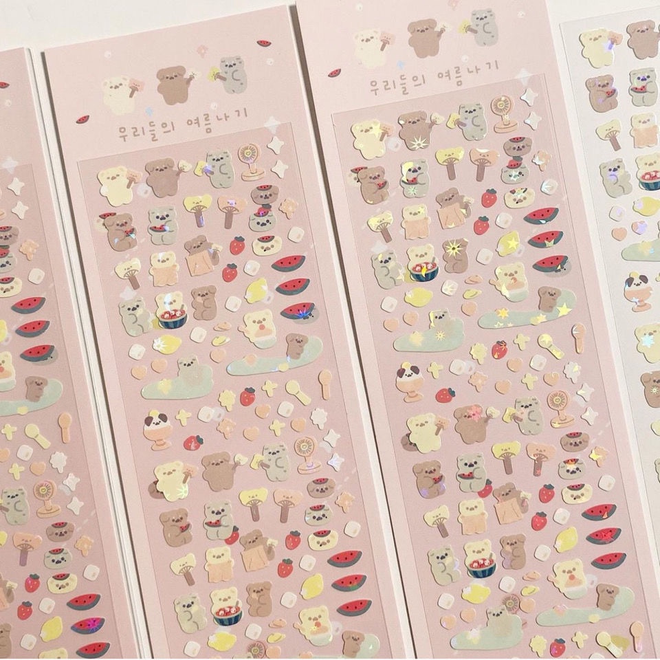 Galicici Stiker laser Motif Beruang / PET Goo Silver Gaya Korea Untuk Dekorasi Kartu DIY
