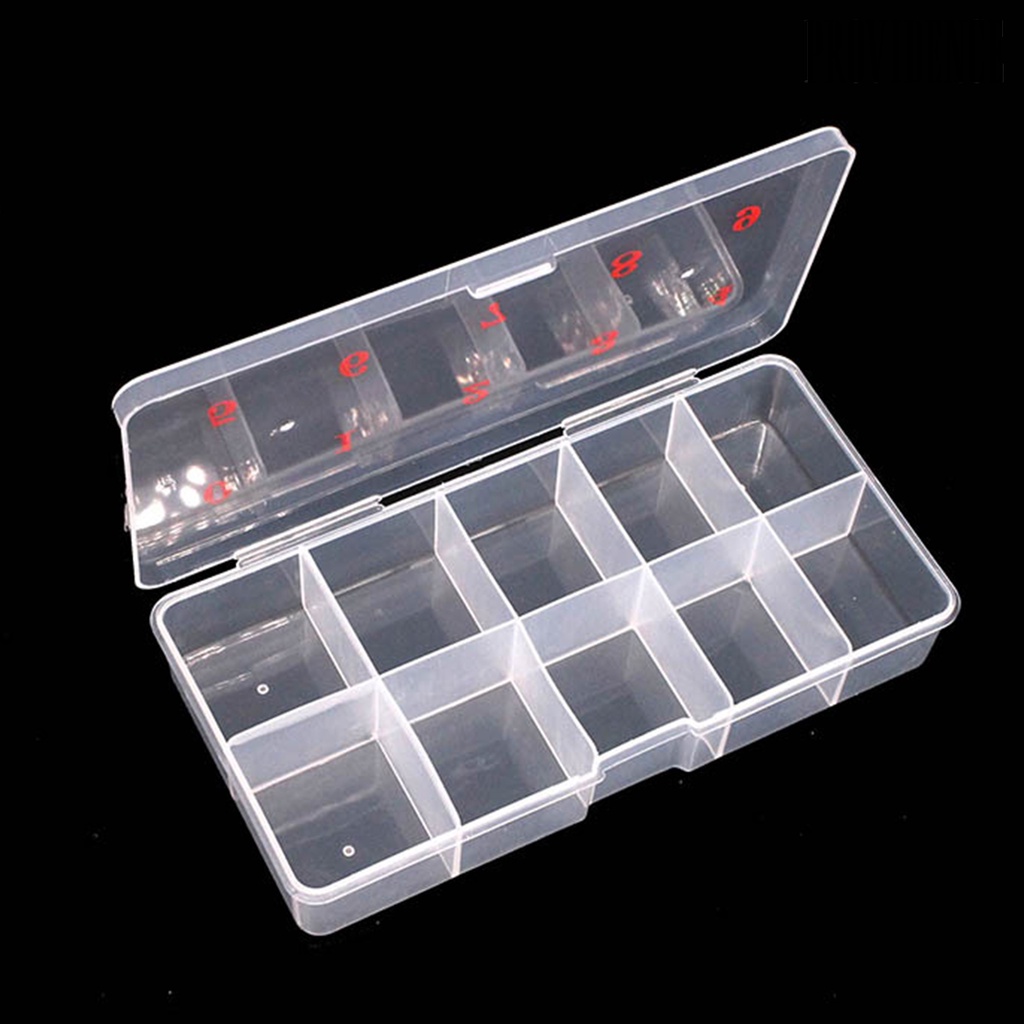 Providence Nail Tips Box with 10 Grids Multifunctional Transparent Nail Rhinestones Sequins Storage Container Nail Care Tool