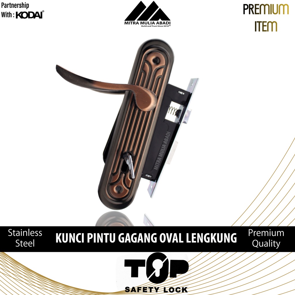 Kunci Pintu Antik Coklat Silver Gagang Oval Lengkung I By Top Safety I Fullset