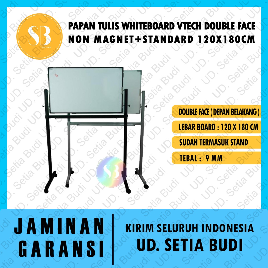 Papan Tulis Whiteboard Vtech Double Face Non Magnet+Standard 120x180CM