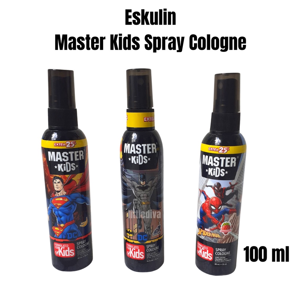 Parfum Anak MASTER KIDS Spray Cologne Superhero 80 ml plus 20 ml / 100 ml Batman Spiderman Superman Blackcurrant strawberry pewangi tubuh