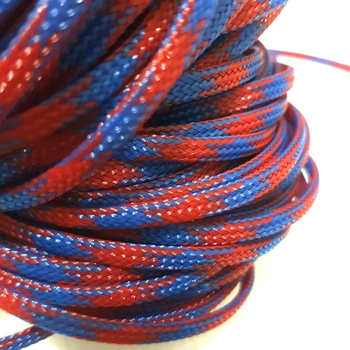 Pembungkus Kabel 8 mm Merah Biru Cable Sleeve braided nylon