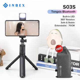 INBEX S03s LED Selfie Stick Tongsis Bluetooth Tripod 4 In 1/Flash Tongsis Bluetooth selfie stick tripod /Tongsis HP Tripod Bluetooth  LED Flash Fill Light/ios android Black