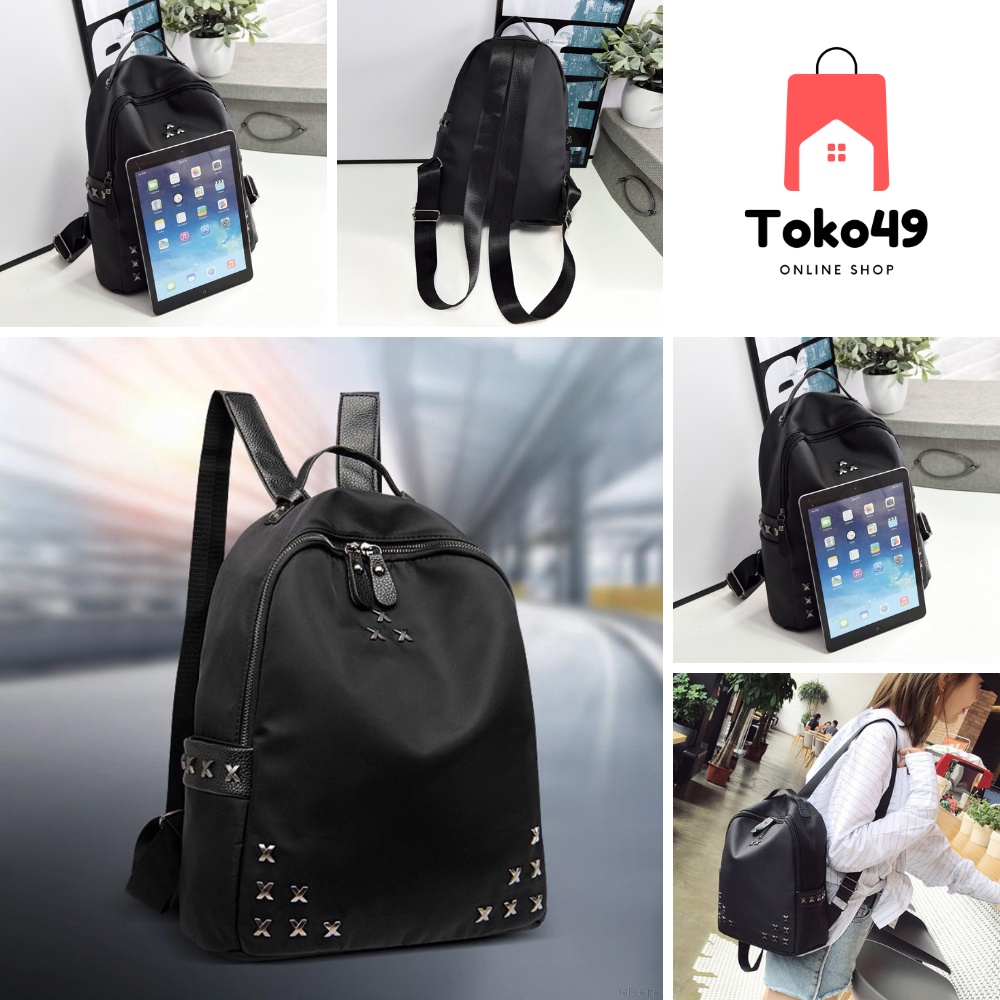 100% Import Tas Ransel Mini Backpack Hitam Korean Style Wanita / Tas Sekolah Waterproof Murah L3,604 - T49117