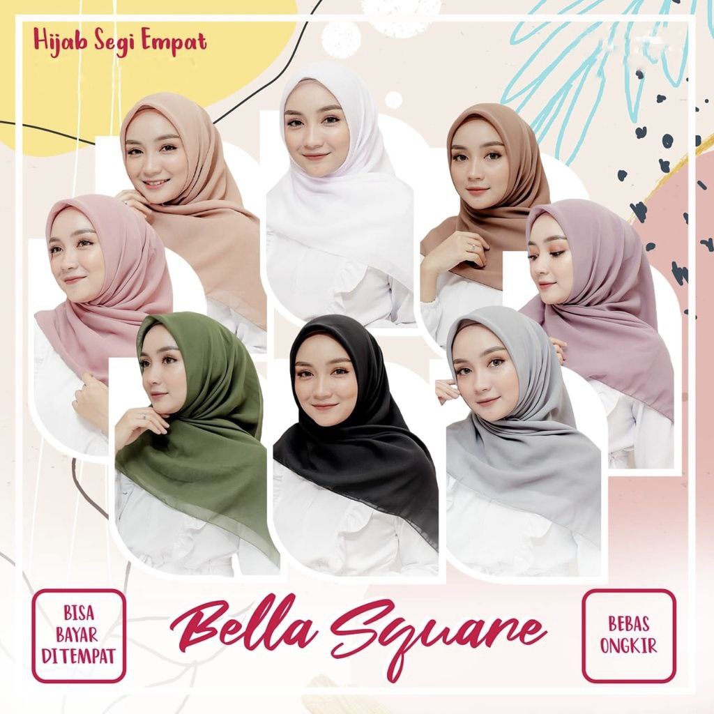 Bella Square Polos Premium Hijab Segi Empat Polos - Jilbab Muslim Bela Squer Kerudung Murah Bella Kerudung Terbaru - Warna Lengkap - Hassanah