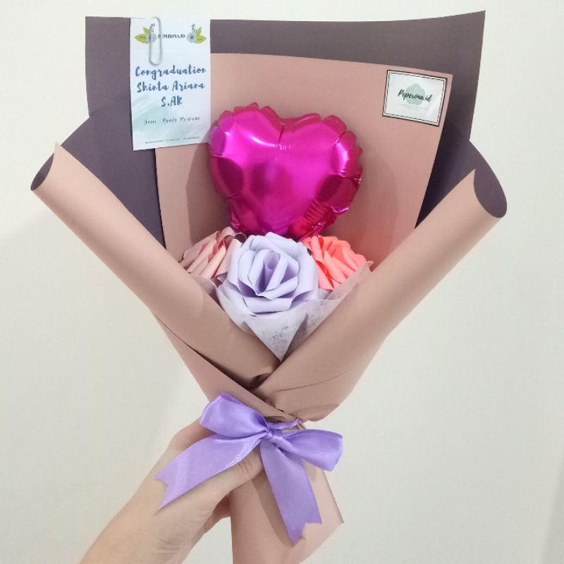 Mini Balloon Bouquet (3 stems & balloon) / paper flower / bunga kertas / buket bunga