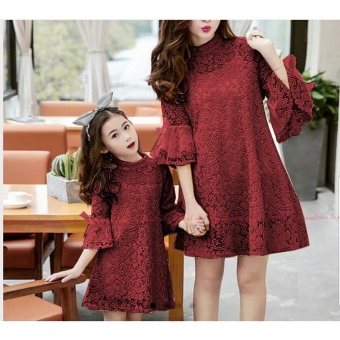 Dress Couple Ibu Anak Perempuan Brukat Couple Mom And Kids Lacey