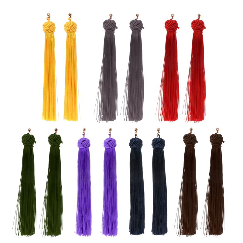 SIY  Bohemian Knotted Super Long Tassel Earrings Women Balls Beaded Fringe Jewelry