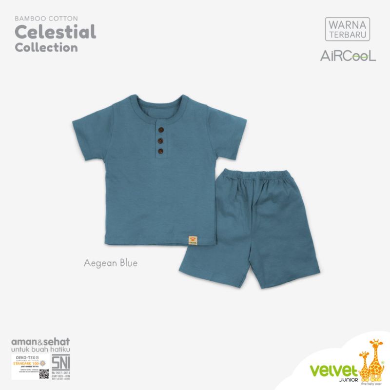 Celestial Collection Bamboo Cotton Polos Kancing Dada Baju Pendek Celana Pendek