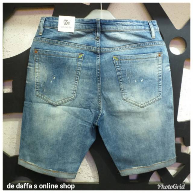 Celana Pendek Jeans Import Pria Stretch Model Sobek Tambal Fashion