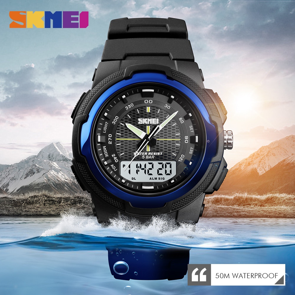 Jam Tangan Analog Digital Pria Adventure Skmei Murah- Black