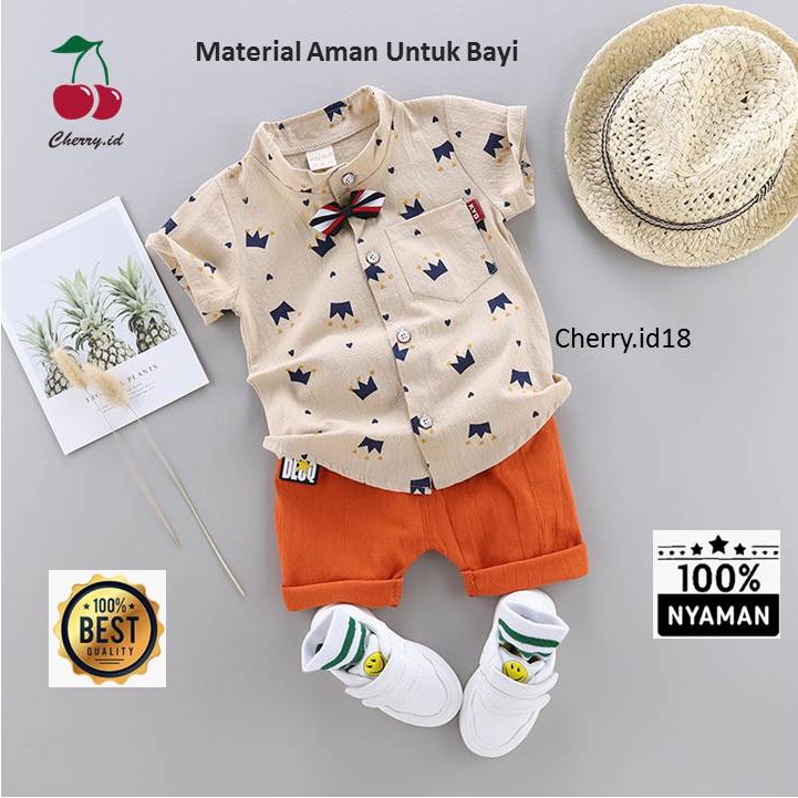 (6bln-3Thn) COD Setelan Kemeja Anak Import / Pakaian Kemeja Anak / Setelan Kemeja Anak Laki Laki - Motif Mahkota KB01