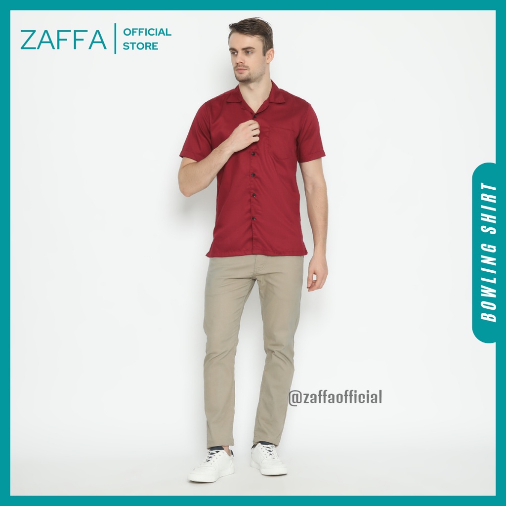 Zaffa Kemeja Polos Pria Lengan Pendek Basic Kerah Pantai Katun Toyobo Hitam Navy Mustard Maroon Bowling Shirt Casual Cowok Maroon Z-1020